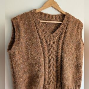 Women's Burnt Orange Cable Knit Sweater Vest Handmade